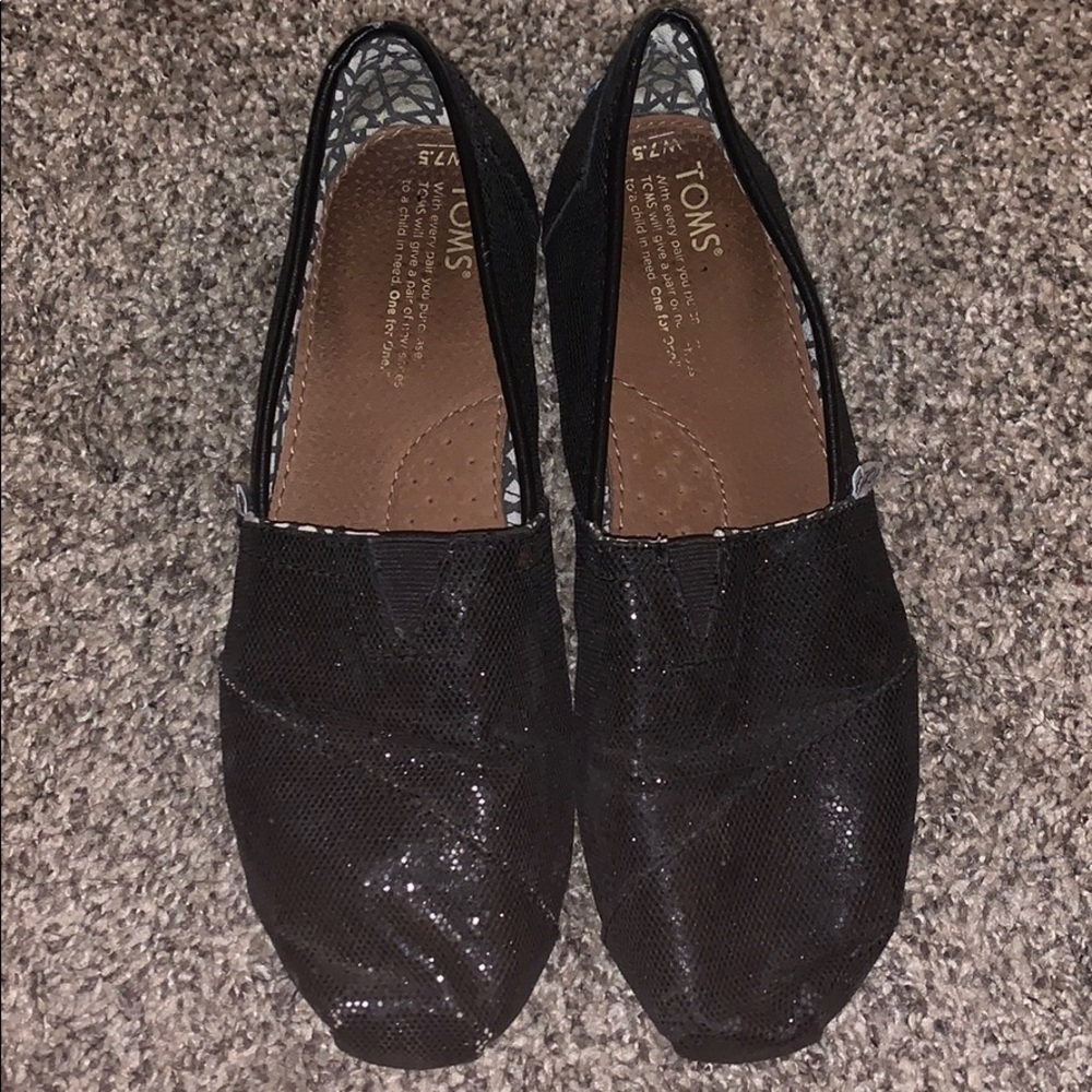 Black Glitter Toms Slip On Shoes